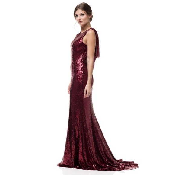 BURGUNDY SEQUIN EVENING GOWN - Picture 4 of 8